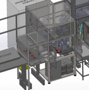 Modélisation schématique 3D d'un poste de travail industriel automatisé